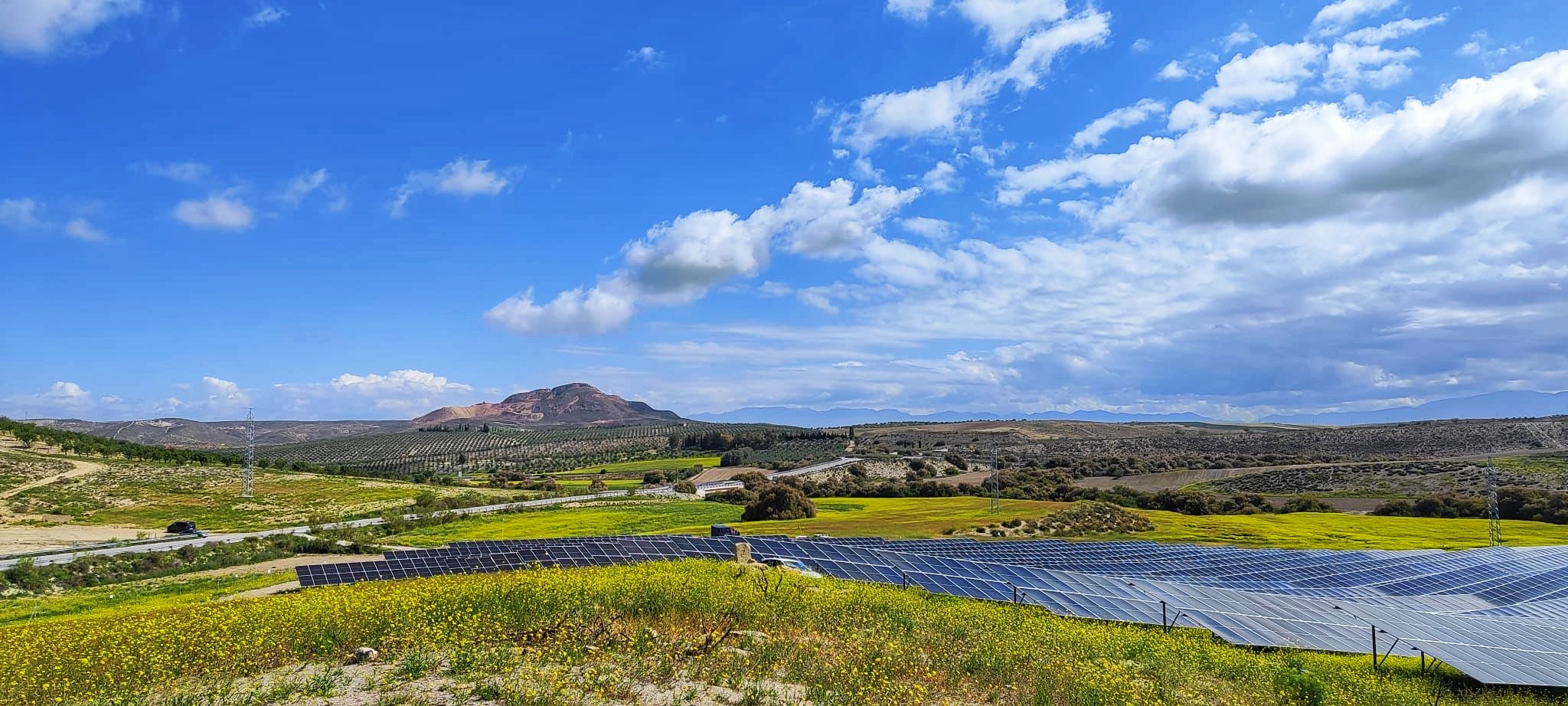 Mountain view with solar panels