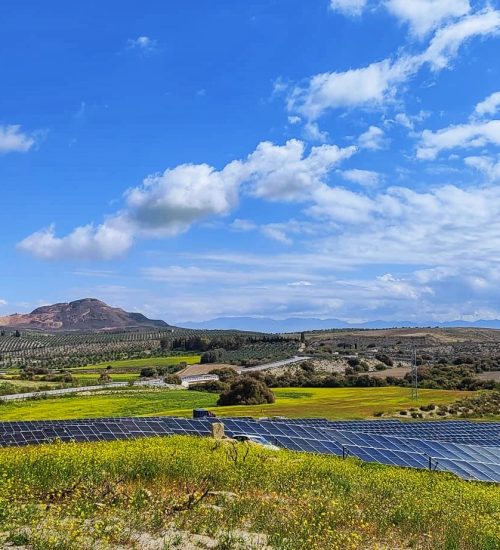 Mountain view with solar panels